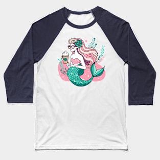 Chic Mermaid with Coffee Baseball T-Shirt